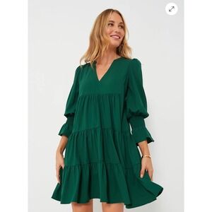 Pomander Place Tuckernuck Kenzo Dress XS‎ Green V-Neck Crepe Boho Preppy Chic